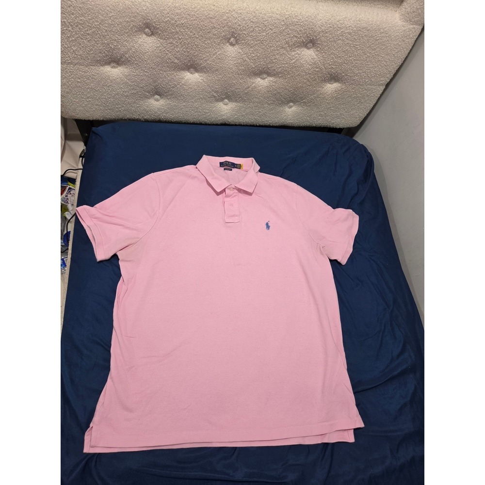 Polo Ralph Lauren Mens XL Classic Fit Pink Short Sleeve Pique Polo Blue Pony